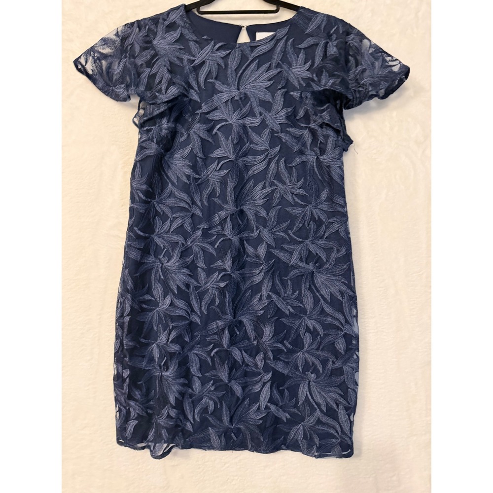 Sam Edelman Navy Blue Embroidered Leaf Sheath Dress Flutter Sleeve Size‎ 8